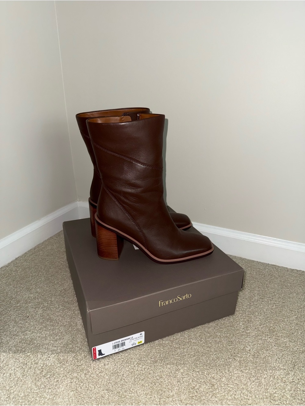 [NEW WITH TAGS] Franco Sarto Stevie Dark Brown Mid-Calf Block Heel Boot